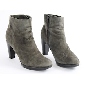 Stivaletti alla caviglia in pelle scamosciata grigia vintage: tacco in pelle, US 5.5 / EU 36