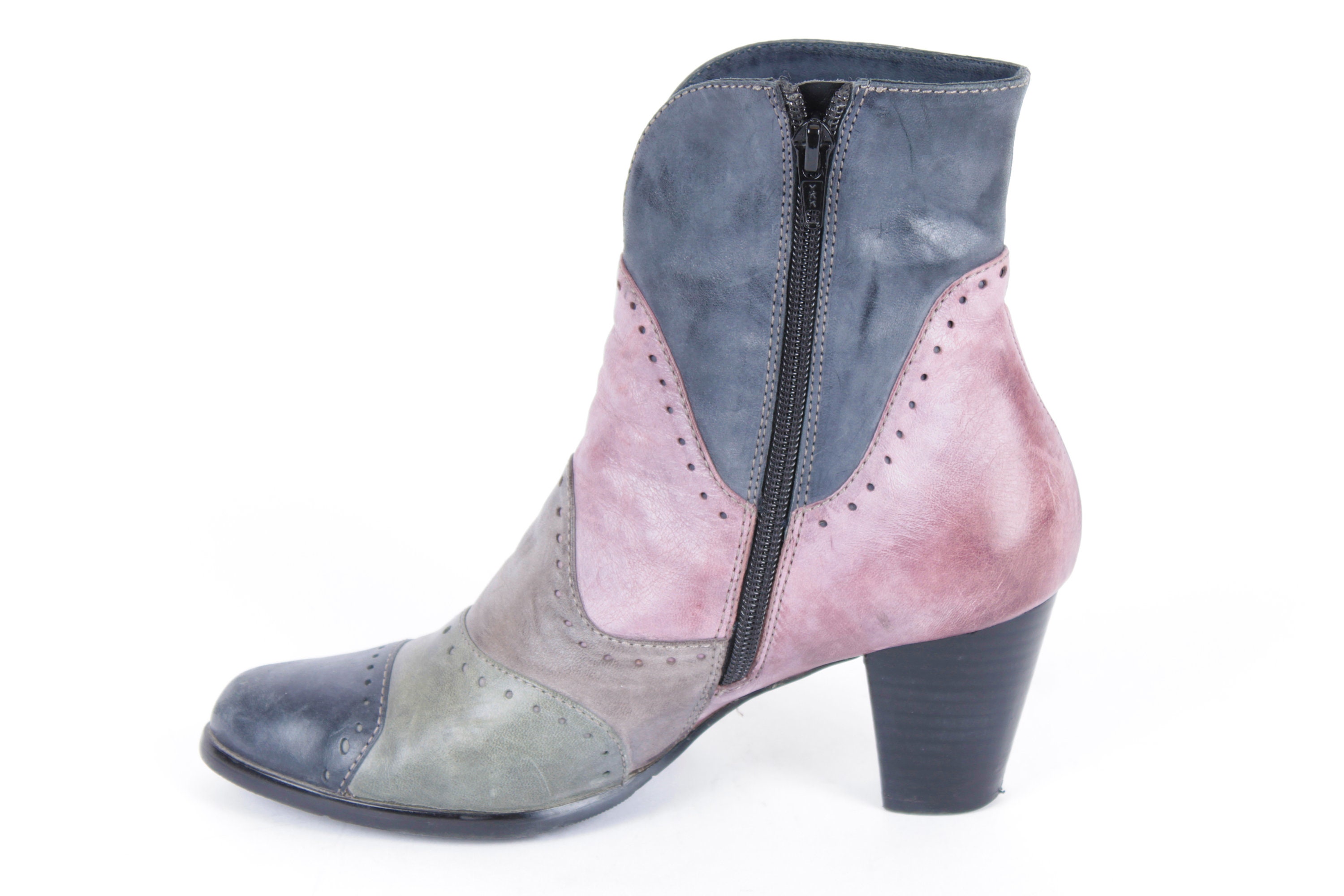 US5.5 Colorful Ankle Boots Vintage Pink Booties Olive Leather Etsy UK