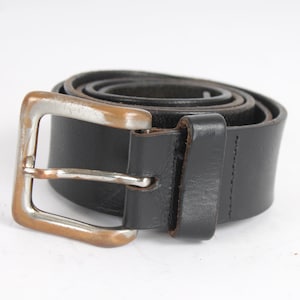 Vintage Black Leather Belt Sturdy Full Grain Rockstar Stage Indie Belt Steel Buckle