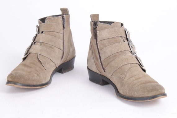 US6.5 Vintage Rockabilly Suede Beige Leather Buck… - image 7