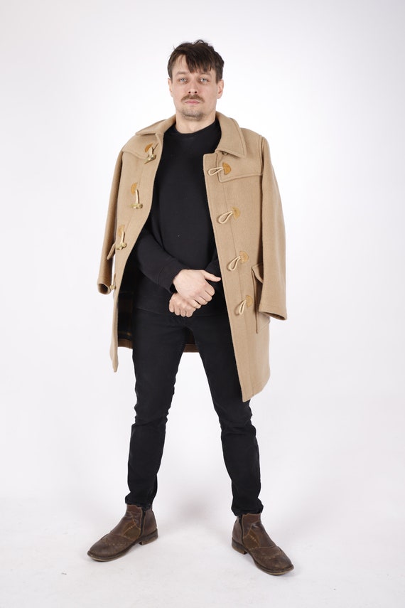 1980s Vintage Camel Light Duffel Wool Beige Winter Duffle Autumn