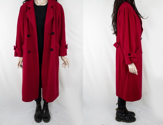 1970s Vintage Red Thick Wool Winter Coat Topcoat G