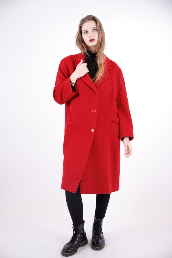 1970s Vintage Red Crimson Wool Autumn Overcoat Gr… - image 5