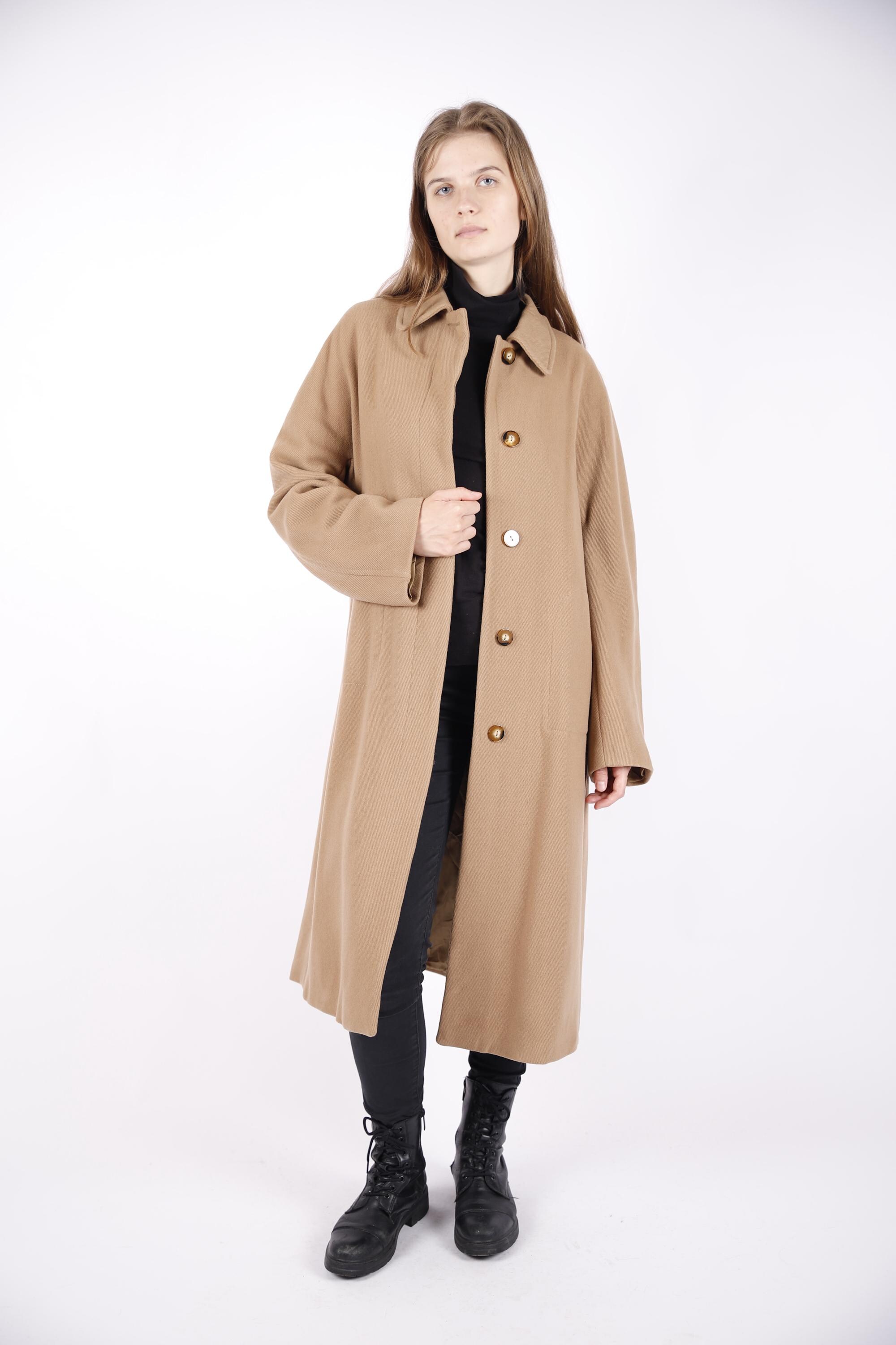 ジャケット・アウター 80s EURO VINTAGE virgin wool long coat 1980s Vintage Beige Winter Wool Winter Autumn Topcoat Trench