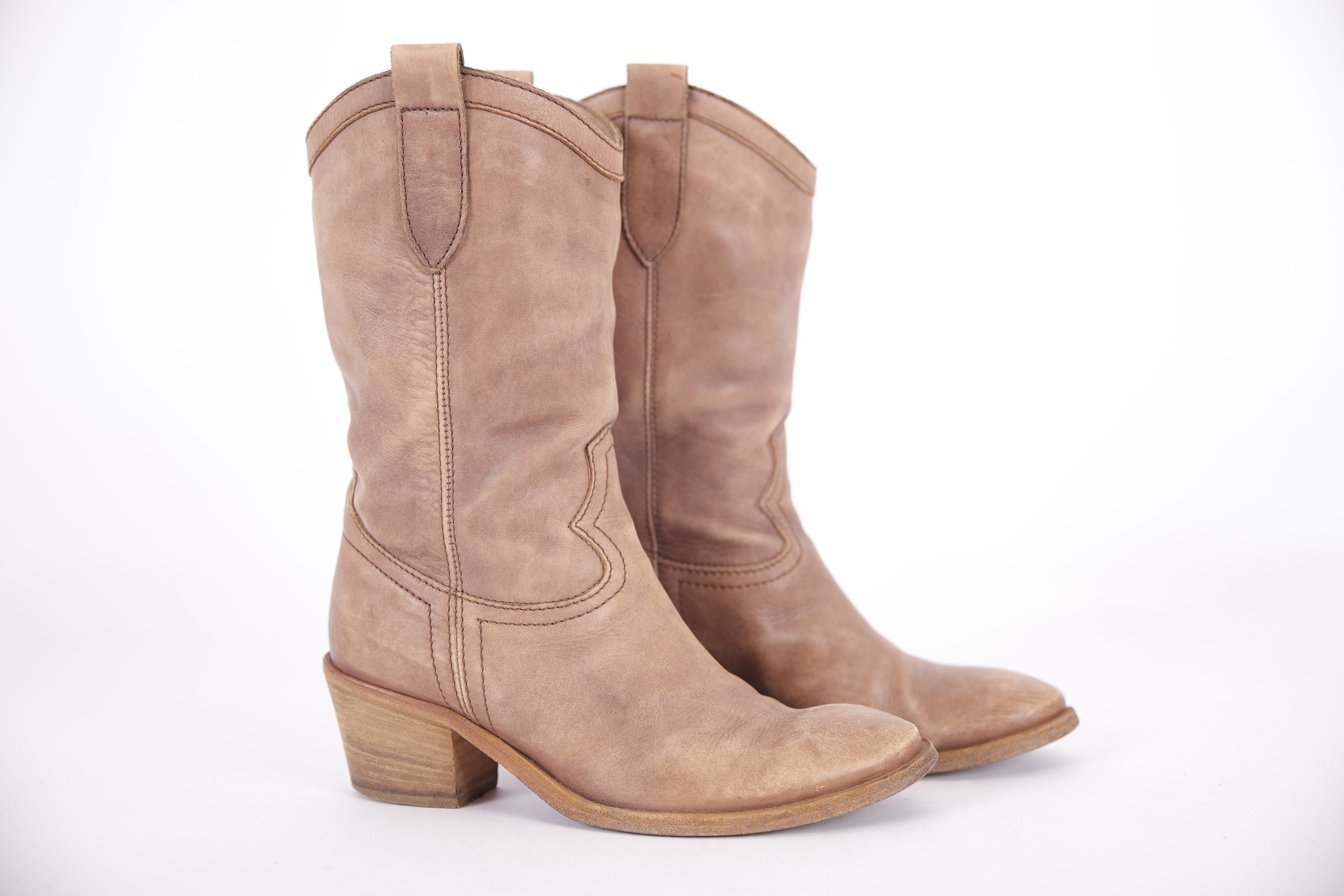 Bottines Cuir Rustique Vintage – Femme Taille 37 – Western Cowboy Usées Détresse