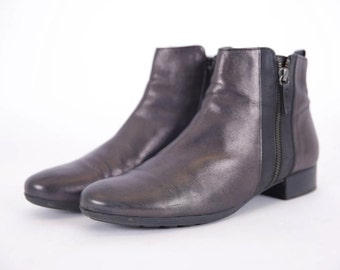 Vintage Black Leather Ankle Boots: Block Heel, EU 39 / US 8