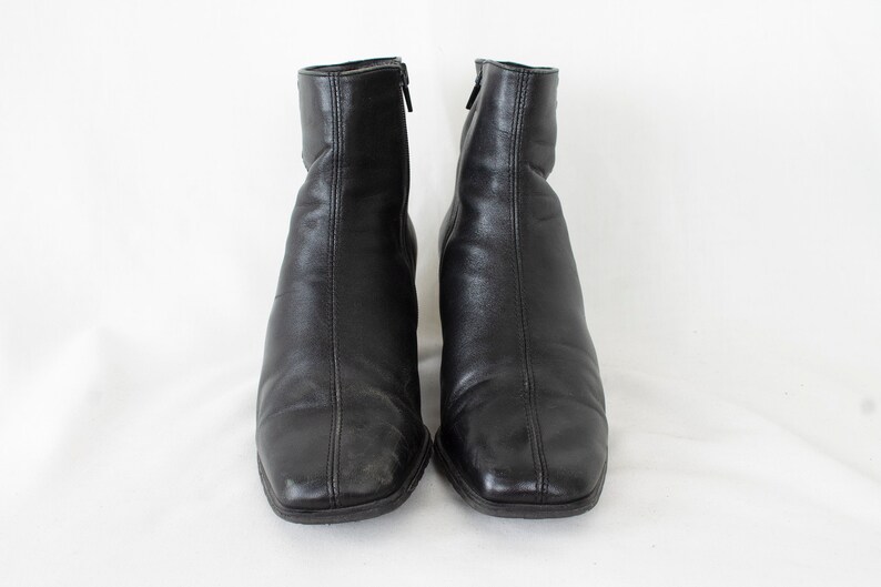 US9 Jenny by Ara Vintage Black Leather Festival Hippie Zipper Ankle Boots for Women size EU39.5 UK7 US9