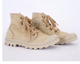 Botas de senderismo vintage de algodón Palladium: color tostado para trekking en el desierto, talla 9.5 de EE. UU.