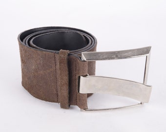 Vintage Bohemian Western Full Grain Cowgirl Cognac Brown Leather Waist Belt Genuine Leather Real Leather Large Square Buckle