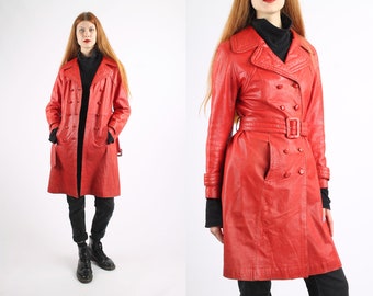 1960s Vintage Rare Funky Bladerunner Red Fitted Coat Jacket Matrix Authentic Sturdy Leather for Women