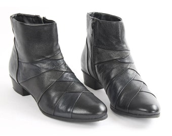 Vintage Black Leather Ankle Boots - Layered Design (US 6.5 / EU 37)
