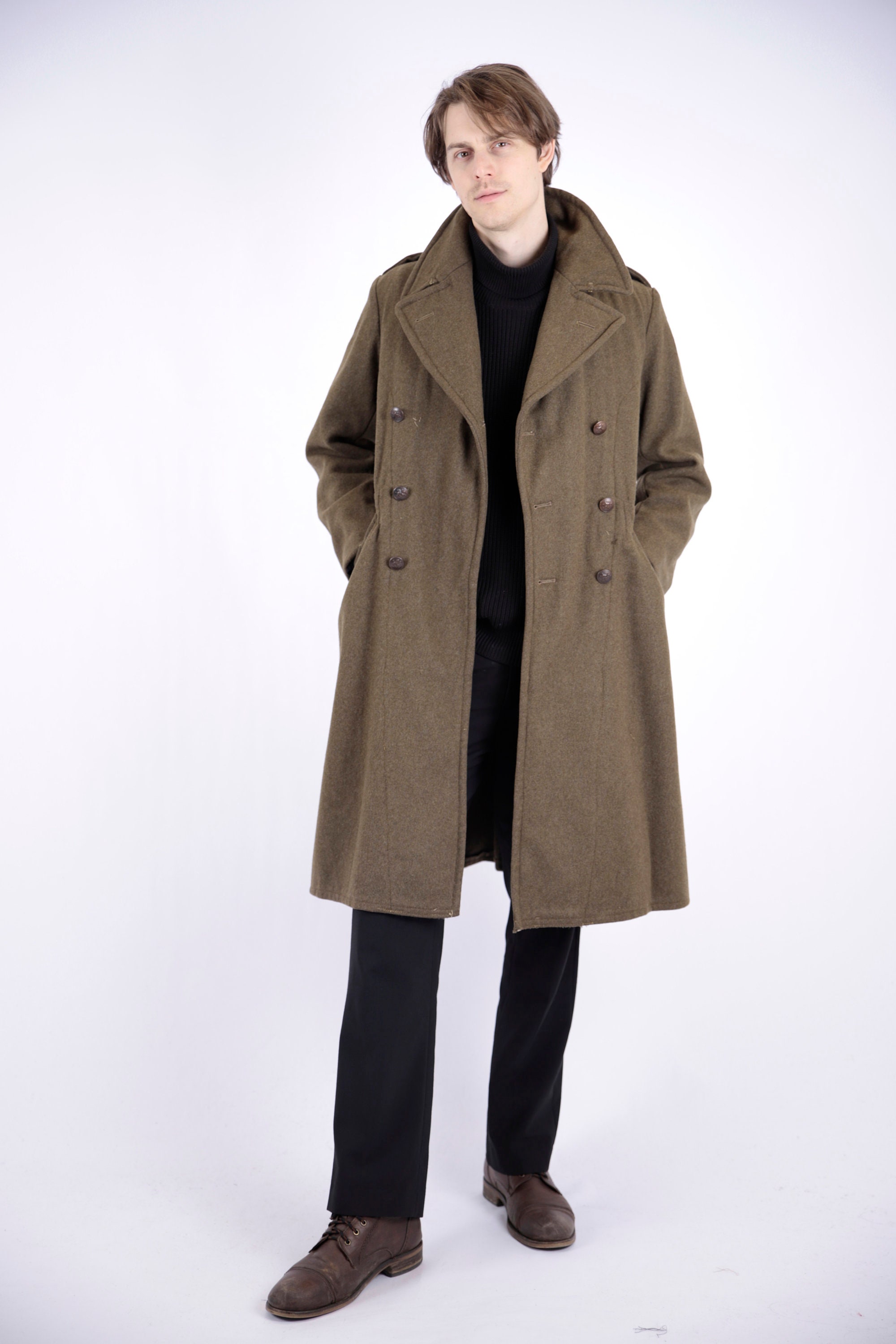 1950s Vintage Olive Military Grade Coat Belgian Royal Heavy