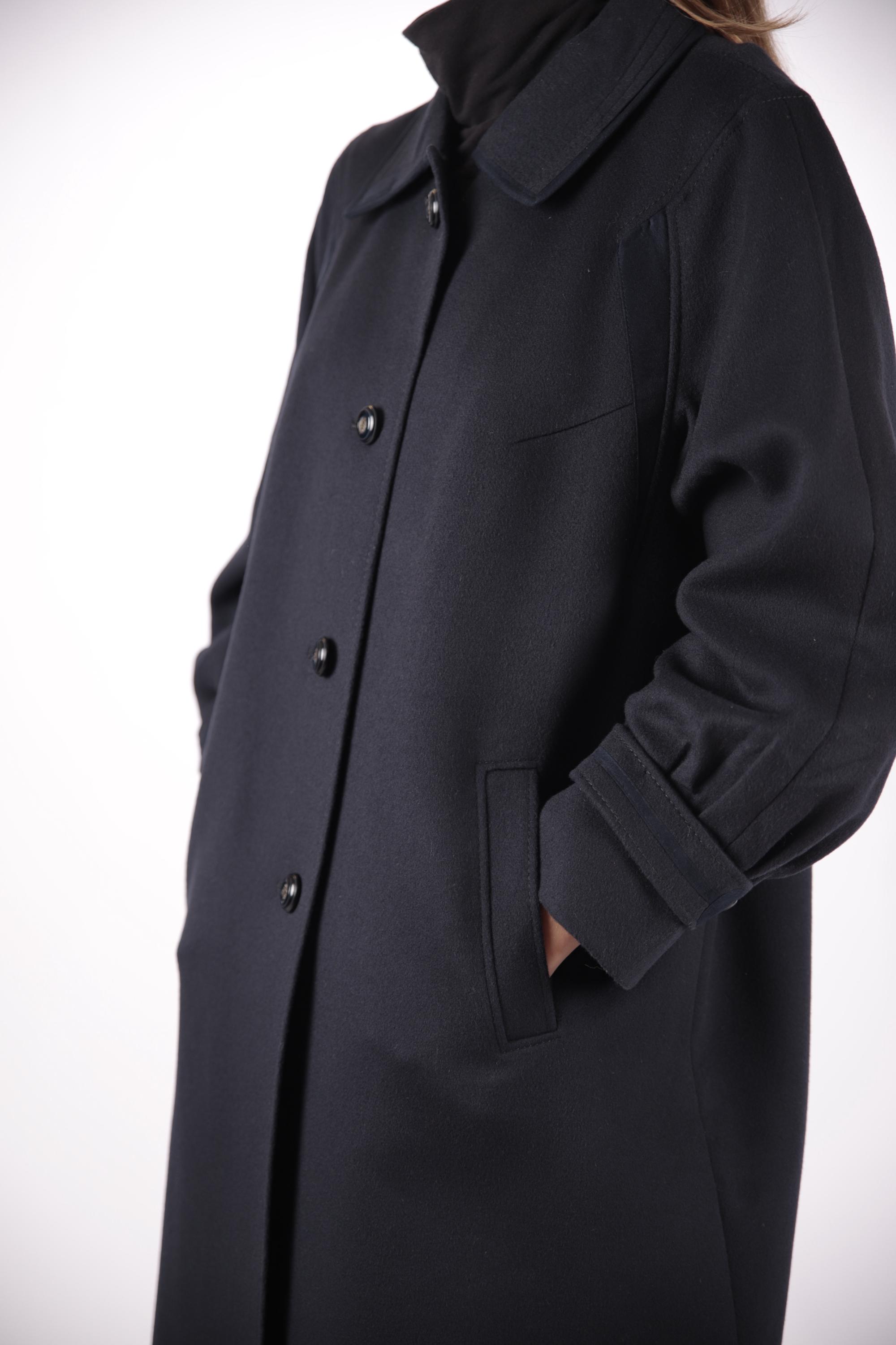 1970s Vintage Dark Marine Blue Winter Coat Wool Trench