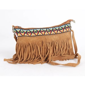 Vintage Suede Fringe Crossbody Bag: Boho Leather Purse