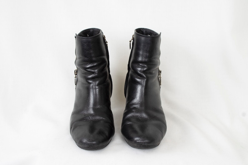 Vintage Italian Geox Black Leather Zipper Hippie Festival Boots for Women size EU40  UK7.5  US9.5