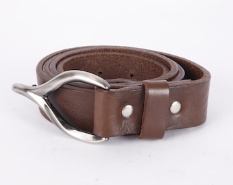 Vintage Brown Cognac Full Grain Leather Elvish Belt Genuine Leather Real Leather Pointy Buckle