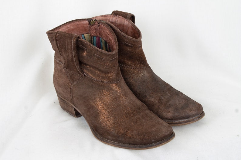 US7.5 Vintage 90s Brown Leather Elegant Ankle Boots for Women size EU38 UK5.5 US7.5