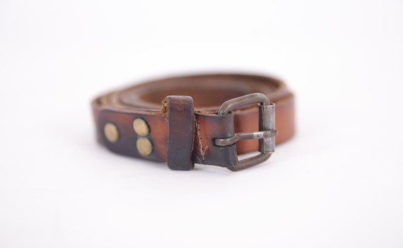 Vintage Brown Cognac Leather Belt Genuine Leather… - image 1