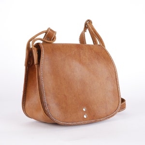 Vintage Cognac Bohemian Genuine Leather Bag Shoulder Bag and Crossbody Bag Purse Bag 70s Leather Bag