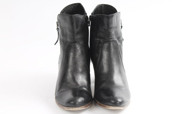 US8.5 Vintage Black Leather Zipper Cone Heel Ankl… - image 3