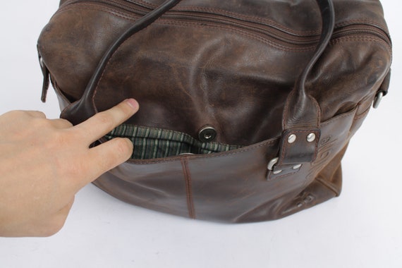 Vintage Brown Leather Weekend Bag Handbag Genuine… - image 4