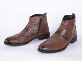 Vintage Brown Leather Ankle Boots Mens EU42 US9