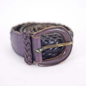 Vintage Bohemian Intertwined Purple Stitch Closure Leather Belt Genuine Leather Real Leather Buckle