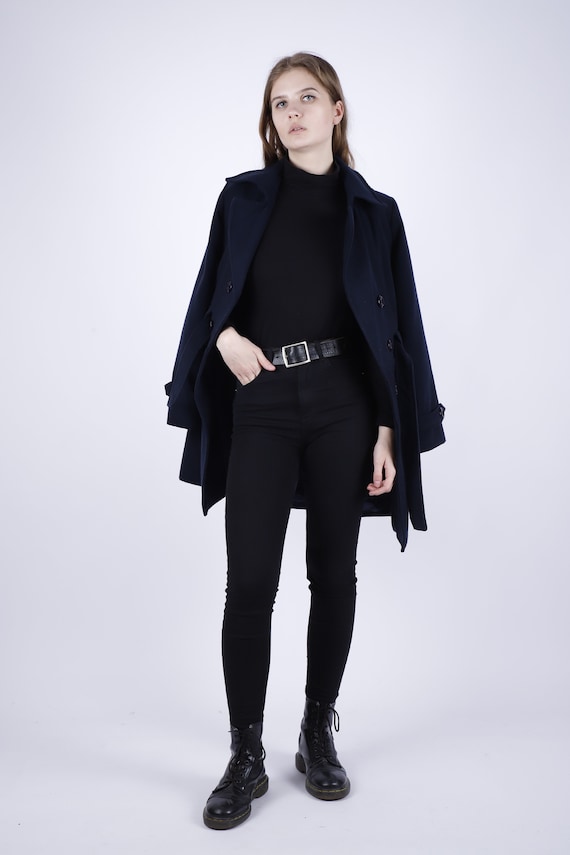 ジャケット・アウター AT LAST&CO WOOL COAT DARK NAVY 1970s Vintage Dark Marine Blue Wool Winter Autumn Coat With