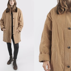 1970s Vintage Quilted Topcoat with Faux Fur Collar