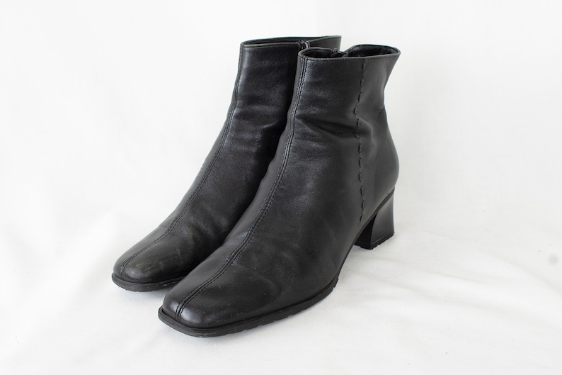 US9 Jenny by Ara Vintage Black Leather Festival Hippie Zipper Ankle Boots for Women size EU39.5 UK7 US9