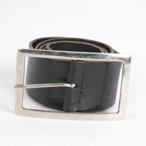 Vintage Black Leather Belt Sturdy Full Grain Rockstar Stage Indie Belt Steel Square Buckle