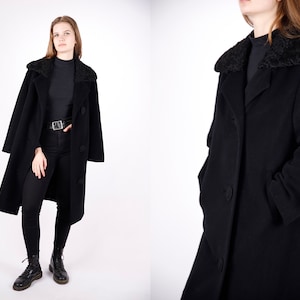1970s Vintage Black Winter Coat Wool Autumn Overcoat Topcoat Greatcoat Jacket for Women