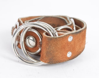 Vintage 70s Hand Made Leather O Ring Rivet Belt - Etsy display picture 1
