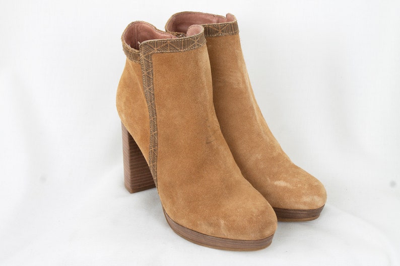 US9.5 Vintage 90s Suede Brown Leather Elegant Ankle Boots for Women size EU40 UK7.5 US9.5