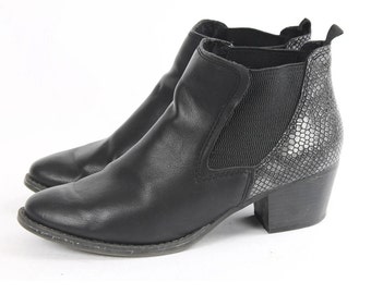 US9 Vintage Black Faux Leather Chelsea Snakeskin Boots for Women size EU40 UK6.5 US9