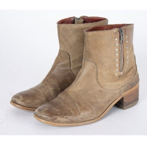 US6.5 Light Brown Booties Studded Zipper Vintage Leather Boots for Women size EU37 / UK4.5 / US6.5