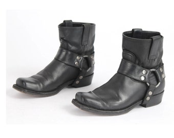 Vintage SENDRA Rockabilly Cowboy Boots: Black Leather Buckle, US6