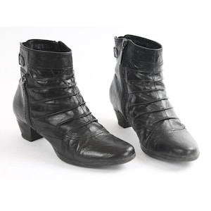 US9 Vintage Black Leather Zipper Ankle Boots for Women size EU 39.5 UK 7 US 9