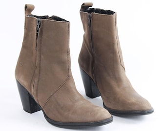 Botines vintage de piel marrón: elegantes botas con cremallera para mujer (tallas 9, 40 y 7)