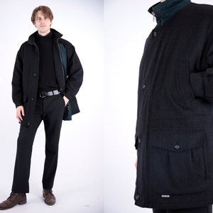 1970s Vintage Grey Green Coat Striped Plaid Loden Patterned Wool Winter Autumn Longcoat Topcoat Greatcoat for Men