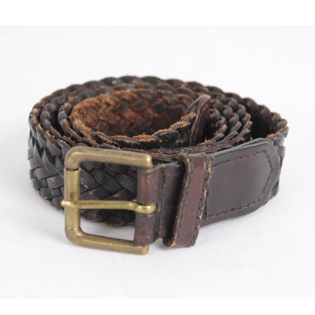 Bohemian‎ Genuine Leather Black Open Weave Link Belt Brass Buckle Size S/M Boho New Brown Leather Link Belt w/ Brass Buckle Boho Womens Sz  main image 4
