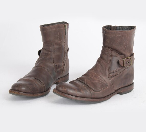Vintage Paul Warmer by Sendra Brown Leather Ankle Boots, Buckle Strap, EU 40
