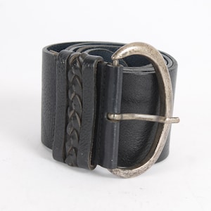 Vintage Black Leather Waist Belt Sturdy Full Grain Dress Belt Steel Buckle