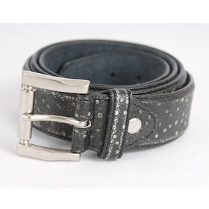 Vintage Black Leather Cowboy Belt White Spots Beetle Decorated Rockstar Sturdy Full Western Grain Belt Steel Buckle