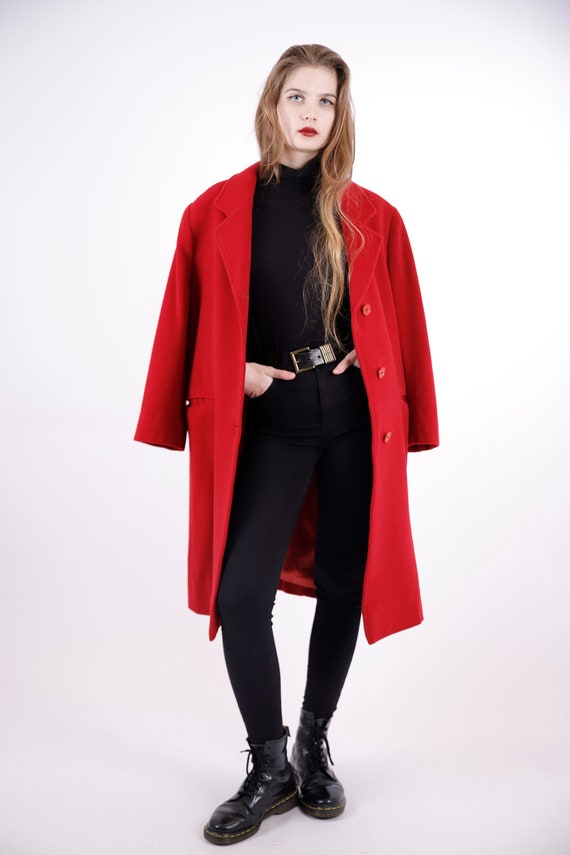 1970s Vintage Red Crimson Wool Autumn Overcoat Gr… - image 2