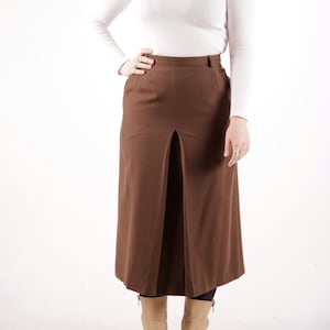 80s Vintage Classic Pleated Maxi Long Wool Brown High Waist Skirt