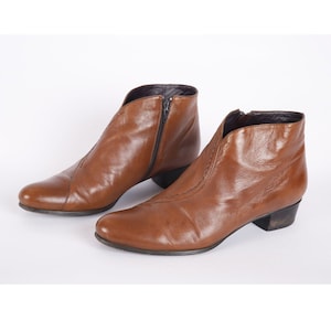 US9 Cognac Ankle Booties Vintage Leather Boots Leather Zipper Zip Up for Women size EU39.5 UK7 US9