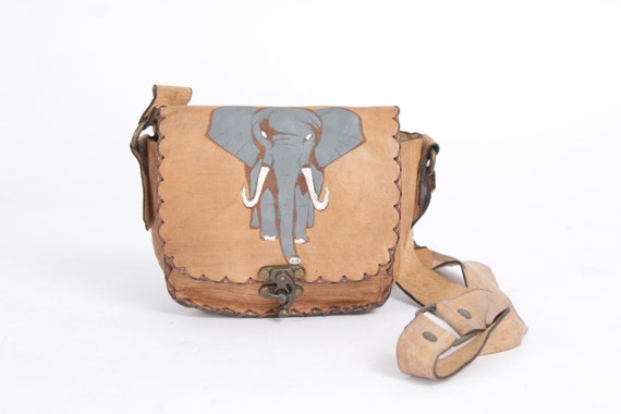 Vintage Cognac Bag Bohemian Elephant Genuine Leather Bag 