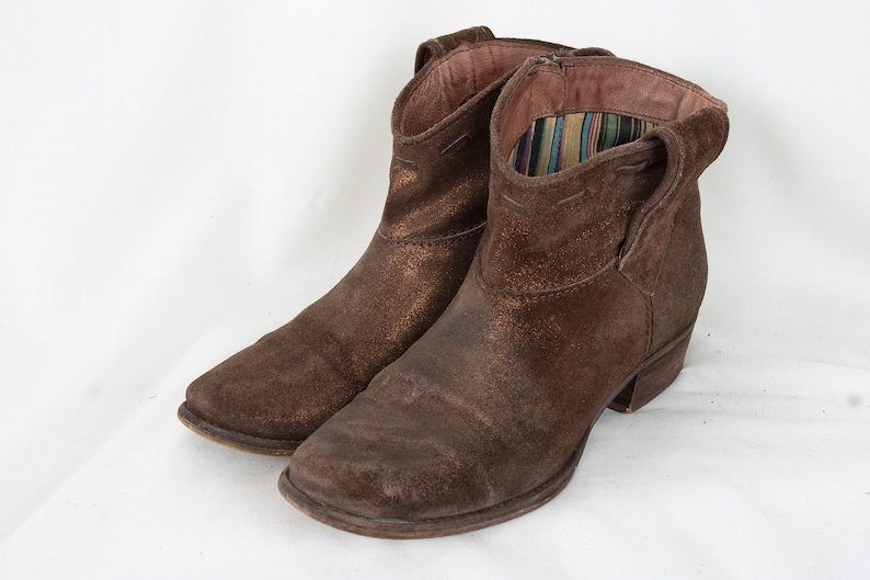 US7.5 Vintage 90s Brown Leather Elegant Ankle Boots for Women size EU38 UK5.5 US7.5