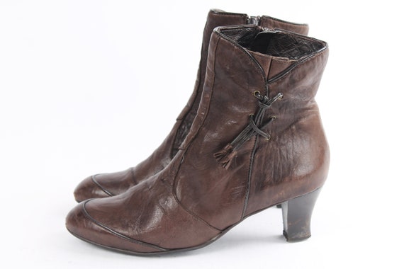 US8.5 Vintage Brown Leather Elegant Ankle Boots f… - image 7